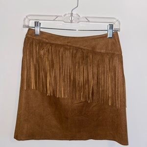 NWOT Faux Suede Brown Miniskirt w/ Fringe
